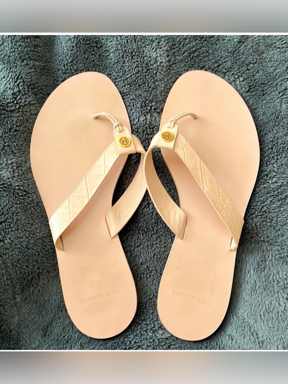 Tory Burch Blush Leather Thong Sandals with Gold Logo